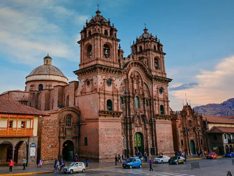 Baroque façade of the Church of the Society of Jesus on Cusco's Main Square