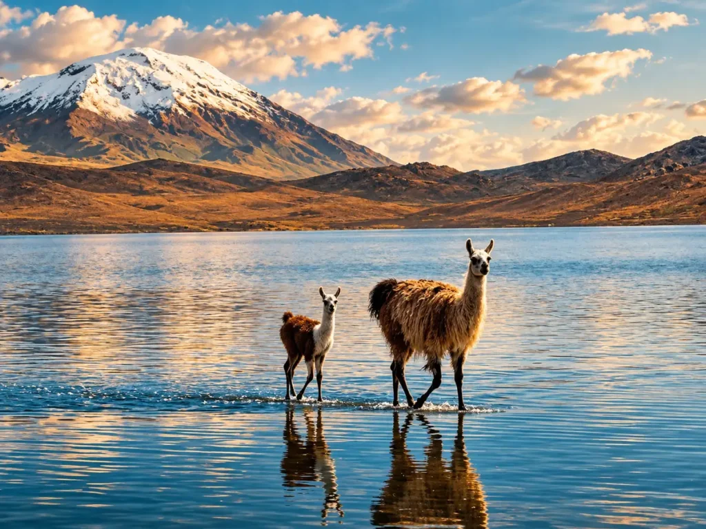 Alpacas and vicuñas grazing at Salinas y Aguada Blanca National Reserve near Arequipa