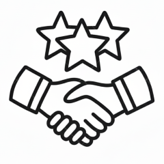 Icon representing respect and good treatment, a handshake with stars
