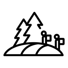 Icon representing tourism sustainability, trees and a road with wind turbines