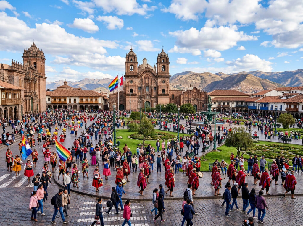 plaza de armas de cusco en junio temporada seca