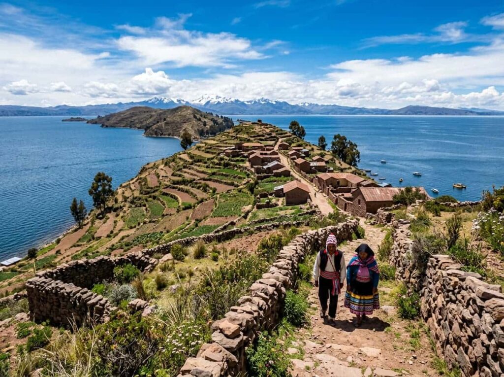 Isla Taquile en el lago Titicaca, Puno