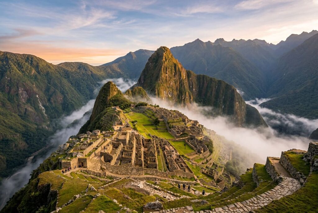 Amanecer en Machu Picchu durante el horario de ingreso de las 6:00 a. m.