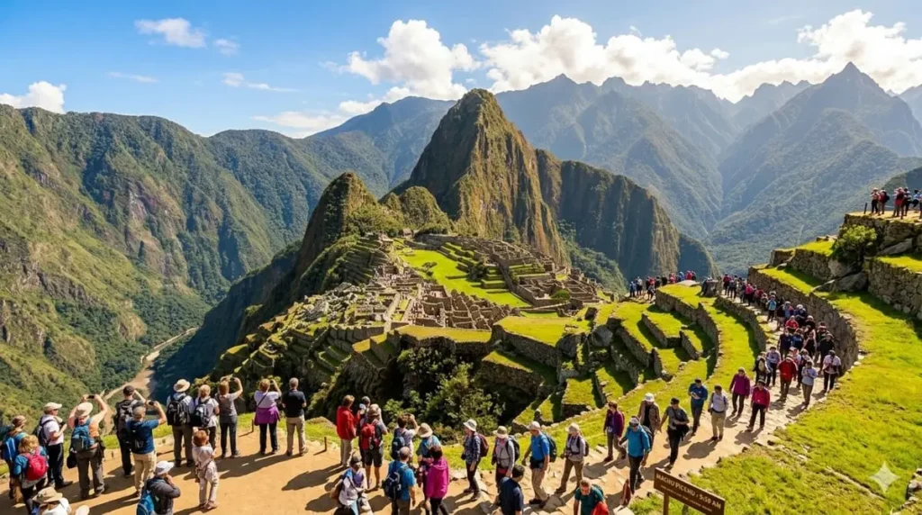 Vista panorámica de Machu Picchu durante el horario de ingreso entre las 9:00 y las 11:00 de la mañana.
