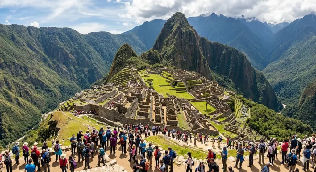 Vista panorámica de Machu Picchu durante el horario de ingreso entre las 12:00 p. m. y las 2:00 p. m.