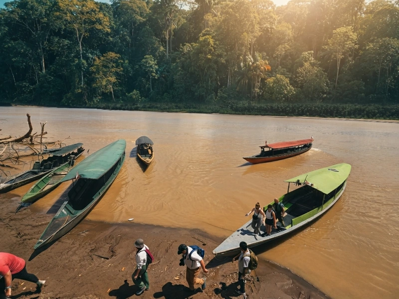 Viajeros llegando al puerto fluvial urbano al concluir su tour de cuatro días