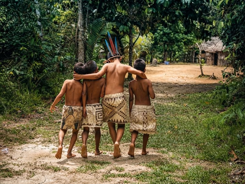Intercambio cultural y actividades cotidianas con una familia indígena local en la selva.