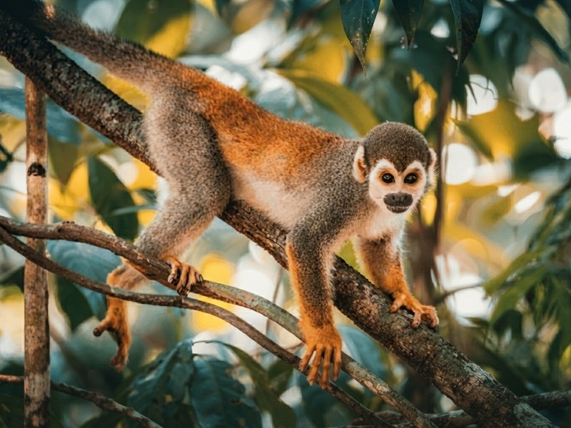 Monos capuchinos en libertad en los árboles de la Isla de los Monos.
