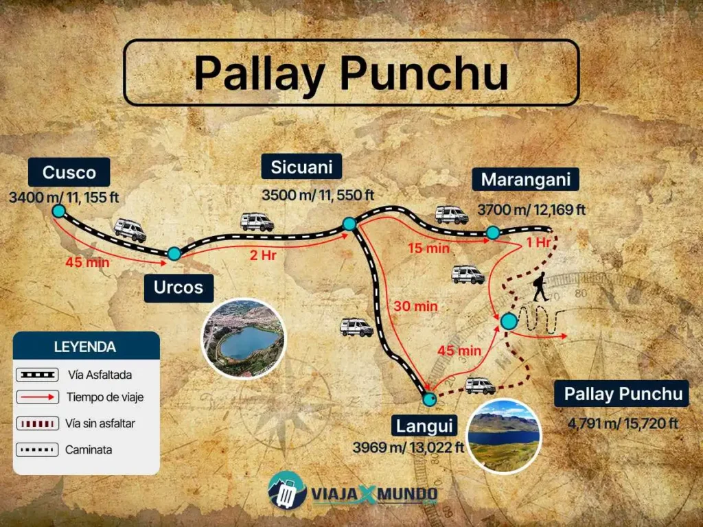 Mapa de ubicación de Pallay Punchu desde Cusco