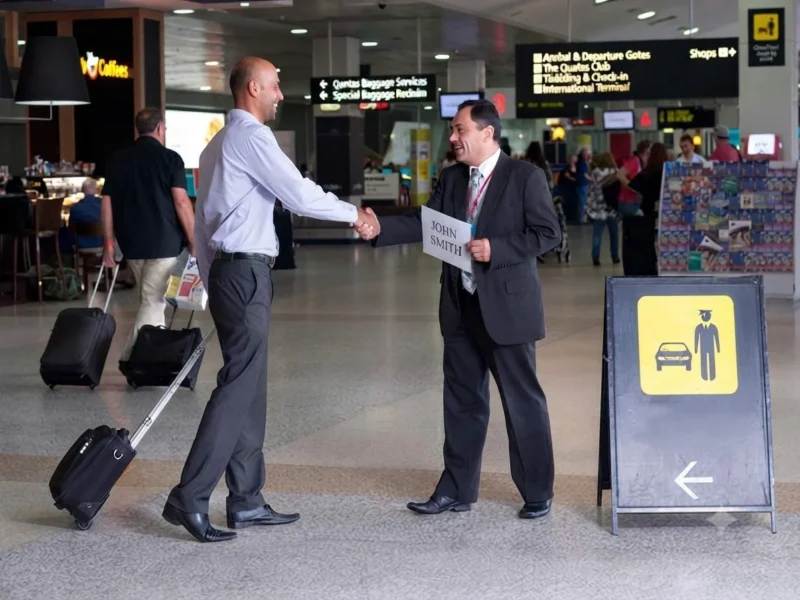 recibiendo a un pasajero con letrero de nombre en el aeropuerto