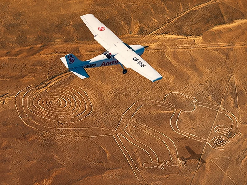 Fotografía aérea de la figura de El Mono en las Líneas de Nazca