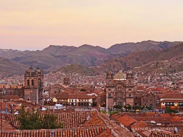 Panoramic view of the city of Cusco and its red-tiled roofs