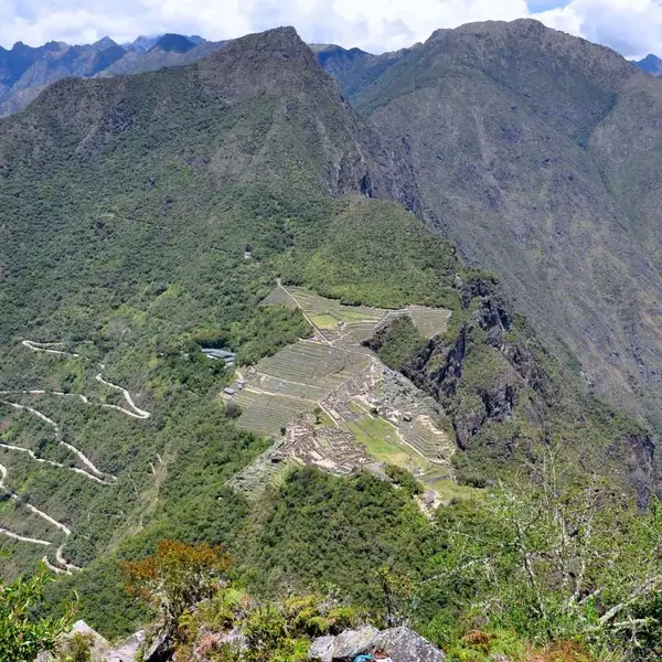 Huayna Picchu mountain rising above the Machu Picchu citadel