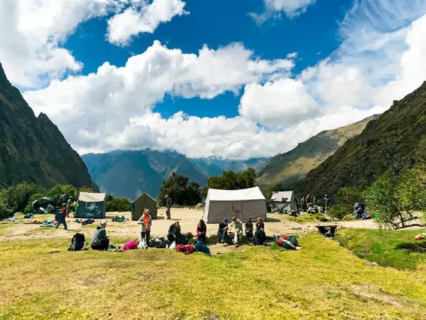 Green cloud-forest valley on the Inca Trail with low cloud on the mountains in the rainy season