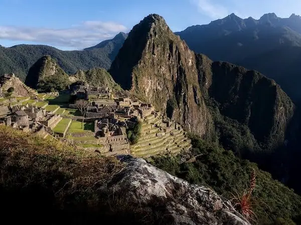 Classic photo of Machu Picchu with the citadel in the foreground and Huayna Picchu behind