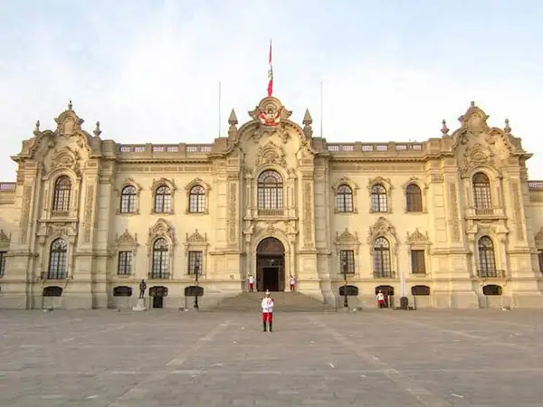 Main Square of Lima with the Cathedral and the Government Palace under a clear sky