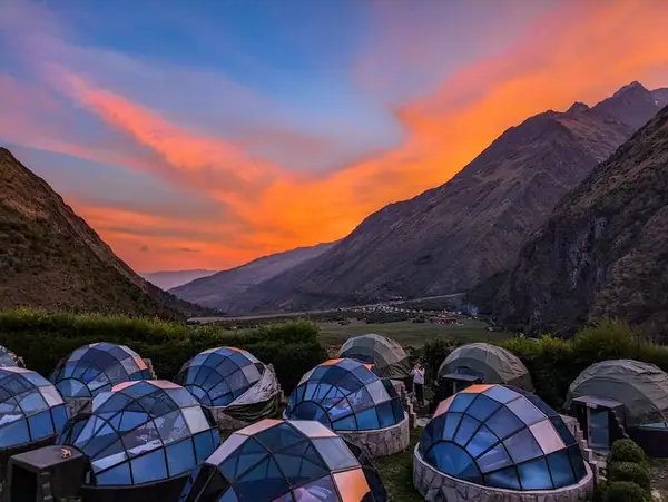 Sky Camp domes at Soraypampa with Salkantay mountain in the background