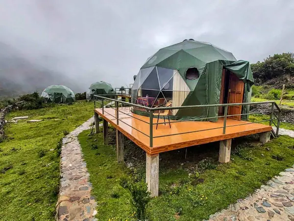 Glass-domed Sky Camp lodging on the Salkantay Trek